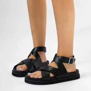 Noah Senso Black Cross-Over Leather Sandals